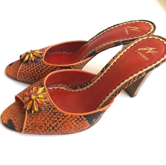 🎃J VINCENT ELIZA LEATHER ORANGE EMBELLISHED HEEL - Picture 2 of 7